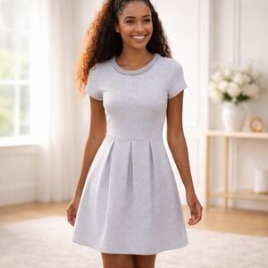 𝅺Maison Jules Fit N Flare Dress with Rhinestone Neckline